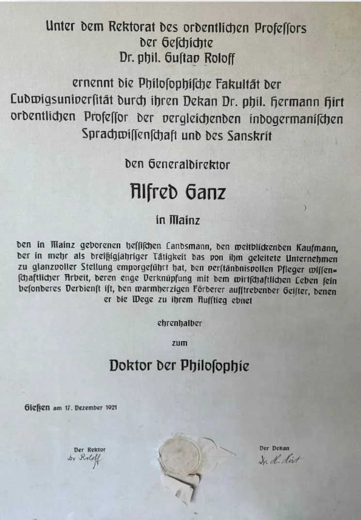 Honorary doctorate certificate