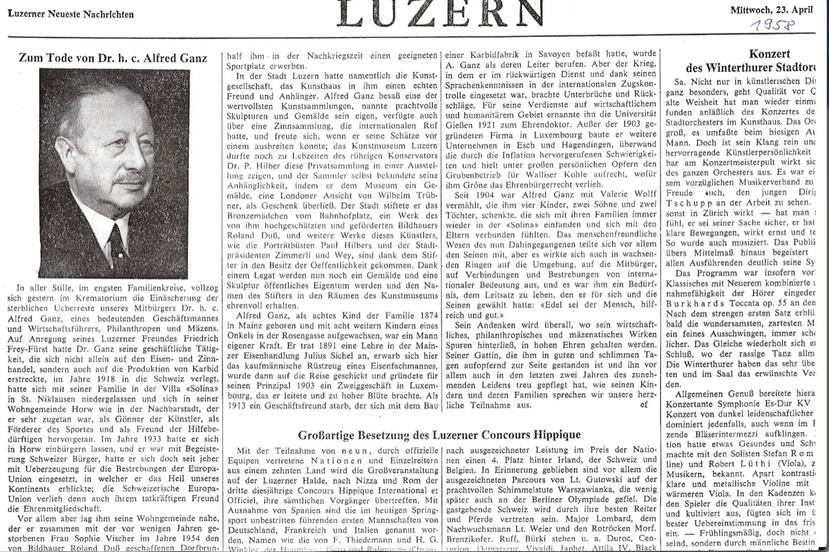 Obituary in the Luzerner Neueste Nachrichten